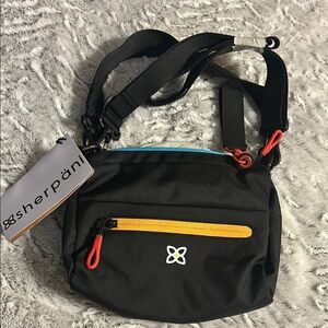 Sherpani Black Crossbody Bag with Yellow Accent